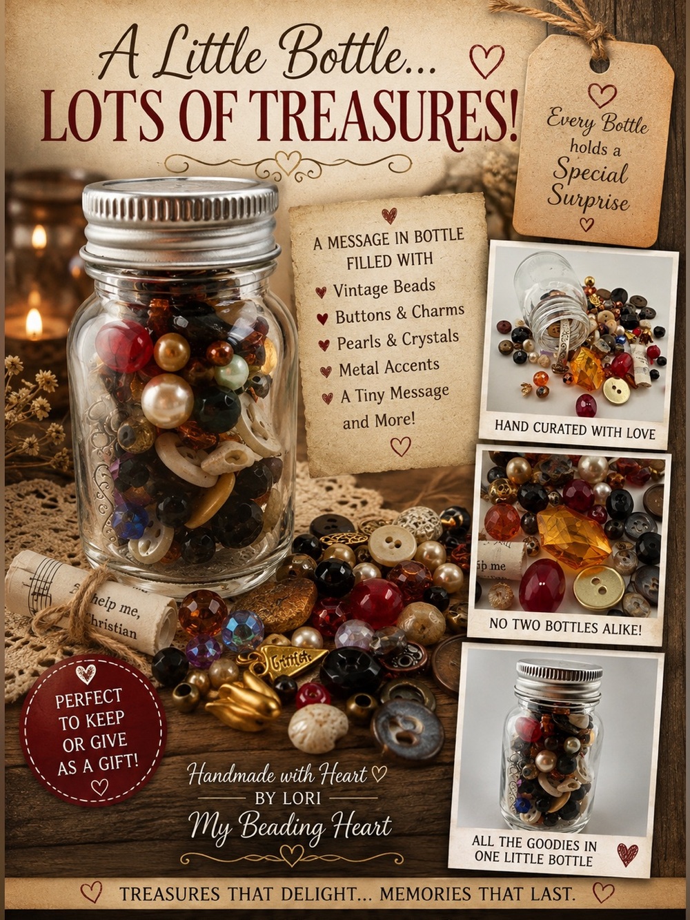 Message in a Bottle A Blessing - Amber, Red, Black, Gold Accents